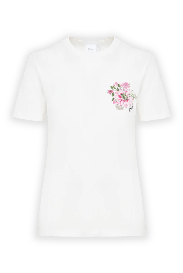 Dior women's white cotton t-shirt with floral embroidery and a simple logo 197483 - photo 1