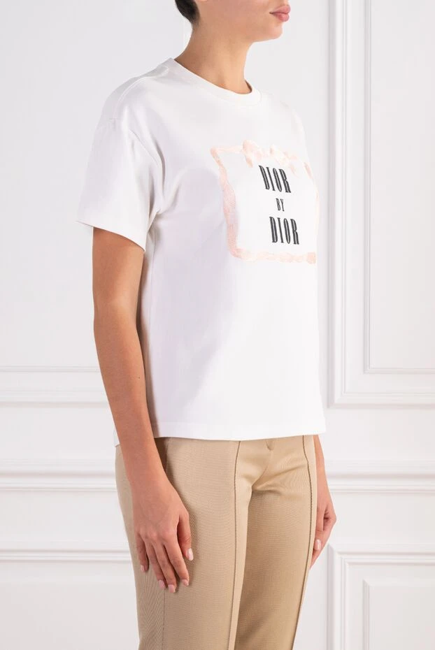 Dior dior by dior баспасы бар әйелдерге арналған ақ мақтадан жасалған үлкен өлшемді футболка 197484 - фото 3