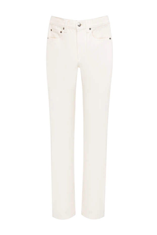 Loro Piana light beige women's straight-leg jeans with a contrasting leather patch 197526 - photo 1