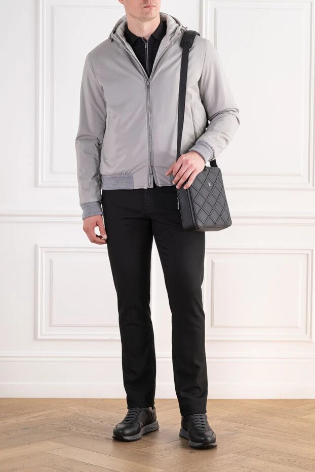 Lenoci men's light gray zip-up bomber jacket with adjustable hood 197529 - photo 2