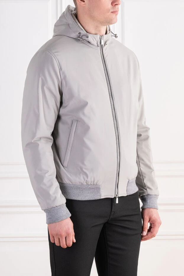 Lenoci men's light gray zip-up bomber jacket with adjustable hood 197529 - photo 3