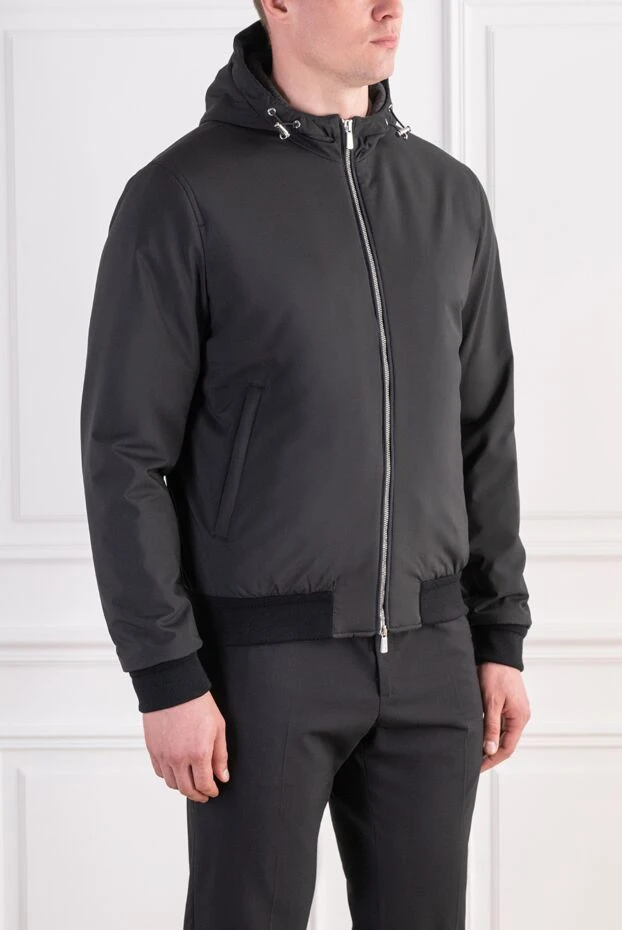 Lenoci men's black zip-up bomber jacket with adjustable hood 197531 - photo 3