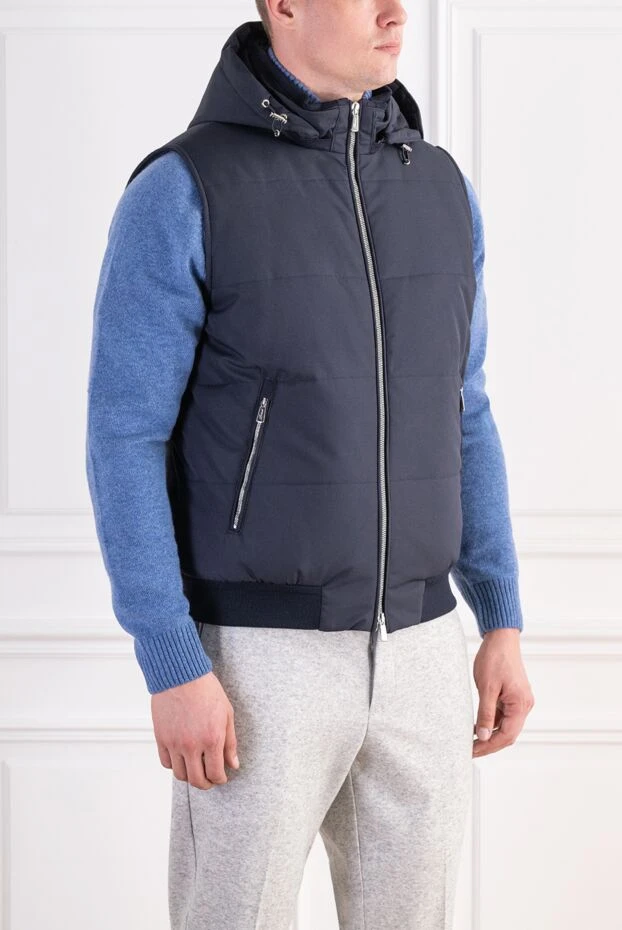 Lenoci men's dark blue insulated vest with a drawstring hood 197542 - photo 3