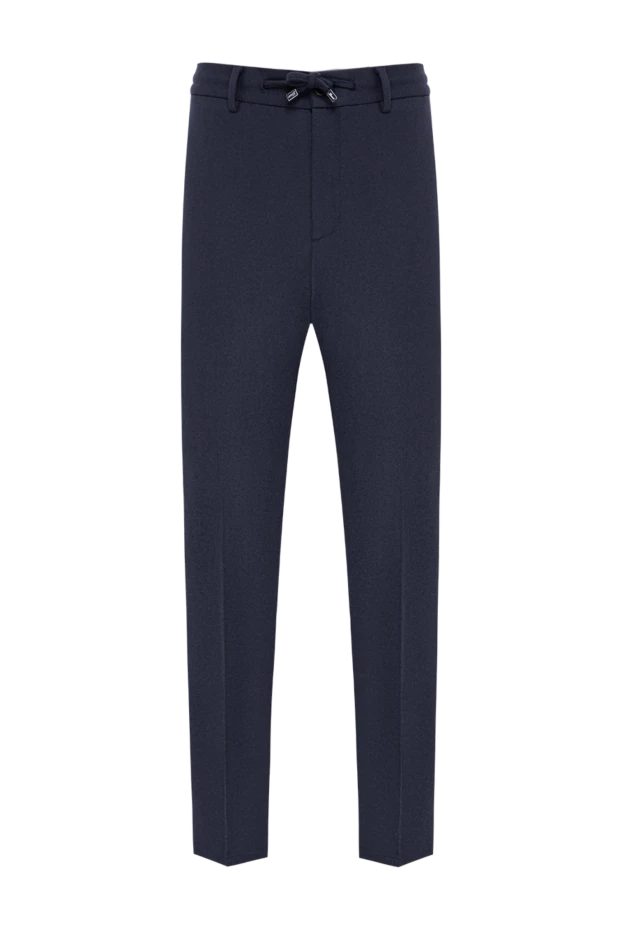 Lenoci blue wool straight-leg trousers with an elastic adjustable waistband 197547 - photo 1