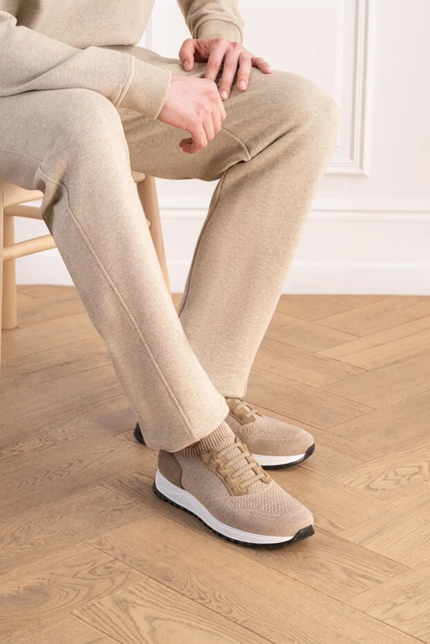 Doucal`s lightweight beige wool jersey runners with leather details 197551 - photo 2