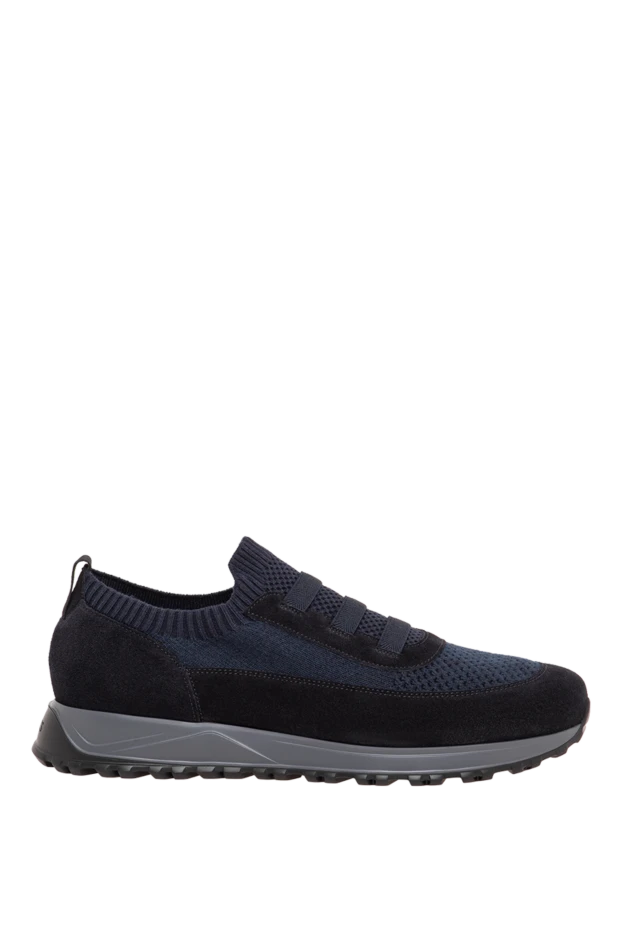 Doucal`s men's blue knit sneakers with velvety suede inserts 197555 - photo 1