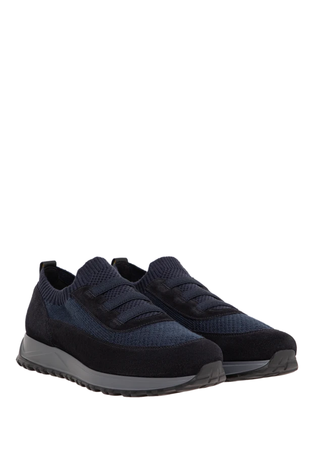 Doucal`s men's blue knit sneakers with velvety suede inserts 197555 - photo 2