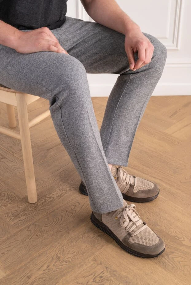 Doucal`s beige knit sneakers with suede panels on a dark sole 197556 - photo 2