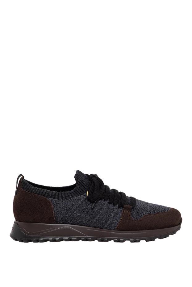Doucal`s men's grey knit sneakers with brown suede panels 197563 - photo 1