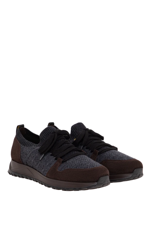 Doucal`s men's grey knit sneakers with brown suede panels 197563 - photo 2