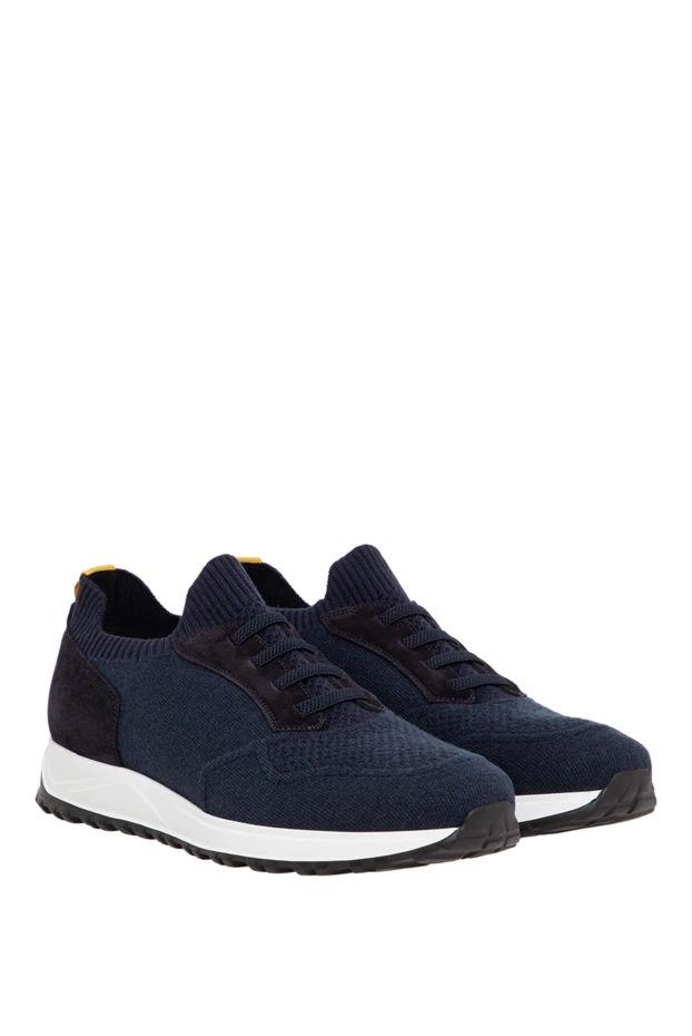 Doucal`s men's blue knit sneakers with a contrasting white sole 197564 - photo 2