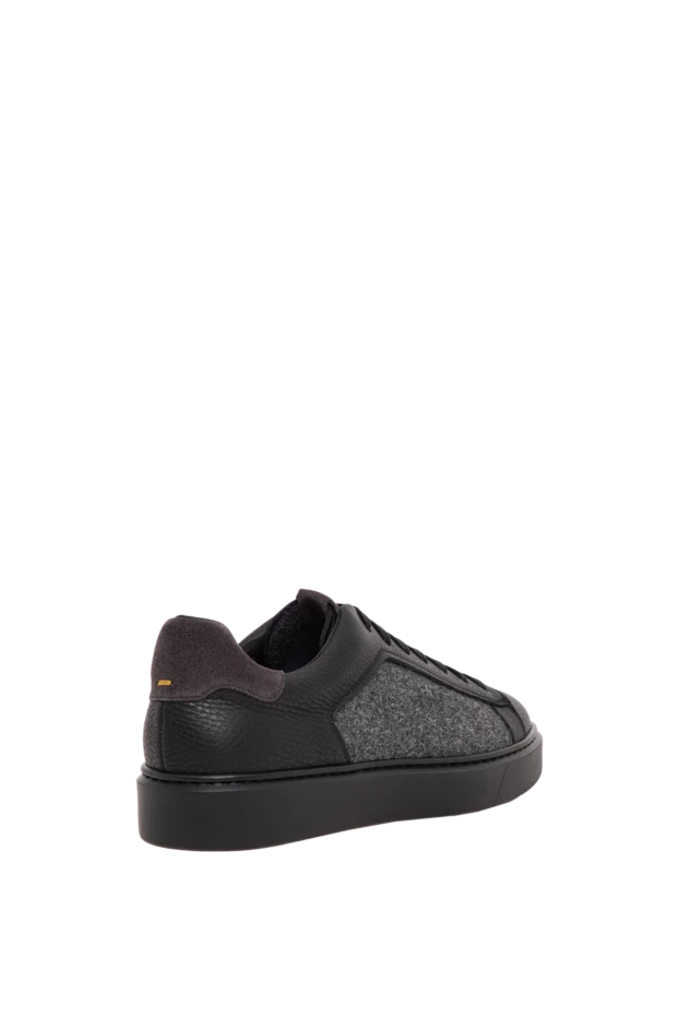 Doucal`s men's black grained leather sneakers with grey wool panels 197565 - photo 3