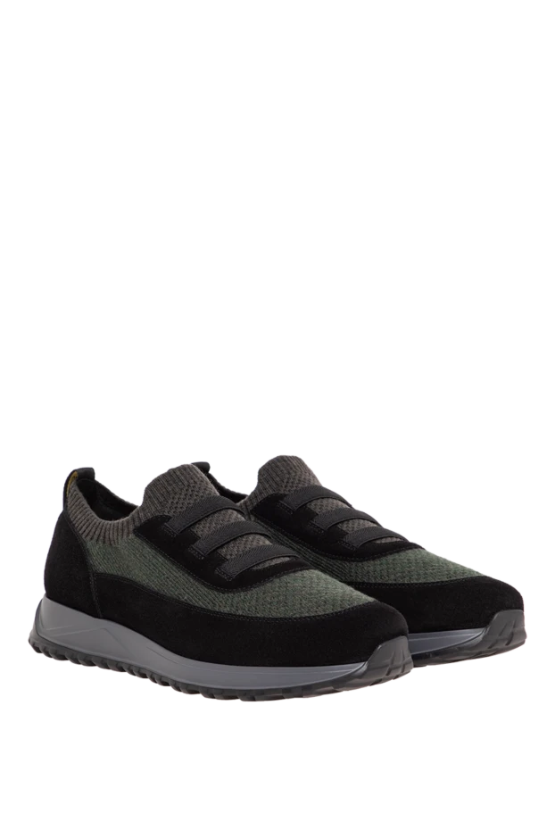 Doucal`s men's khaki knit sneakers with charcoal suede details 197566 - photo 2