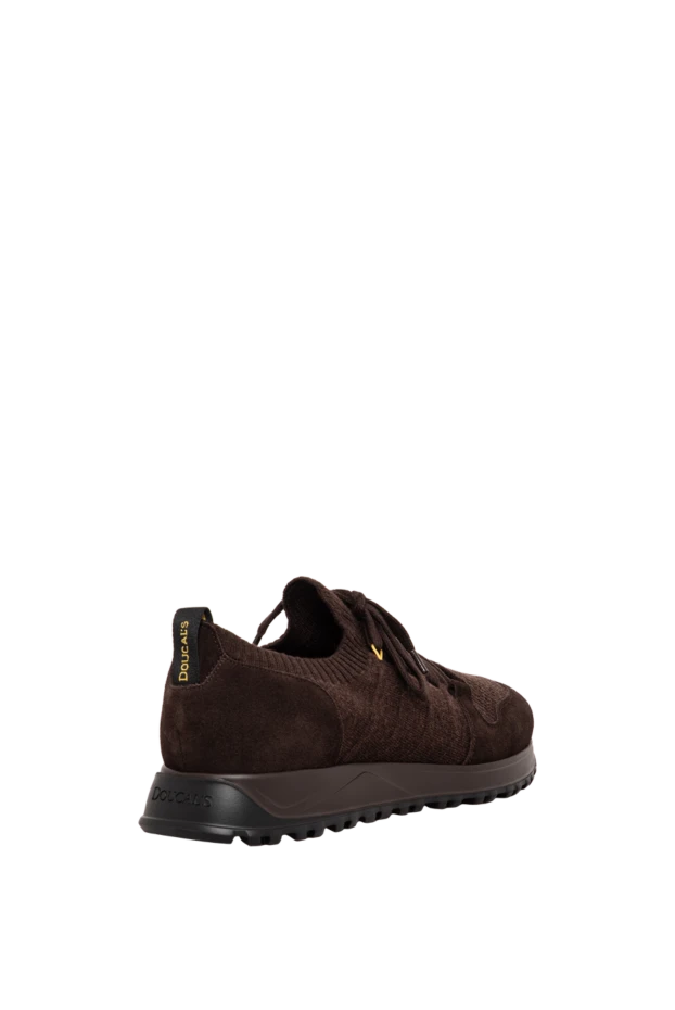Doucal`s men's chocolate knit sneakers with suede overlays 197570 - photo 3
