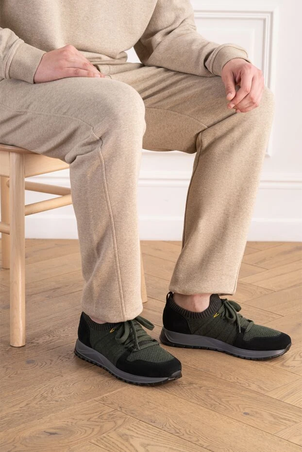 Doucal`s green knit runners with black leather inserts 197572 - photo 2