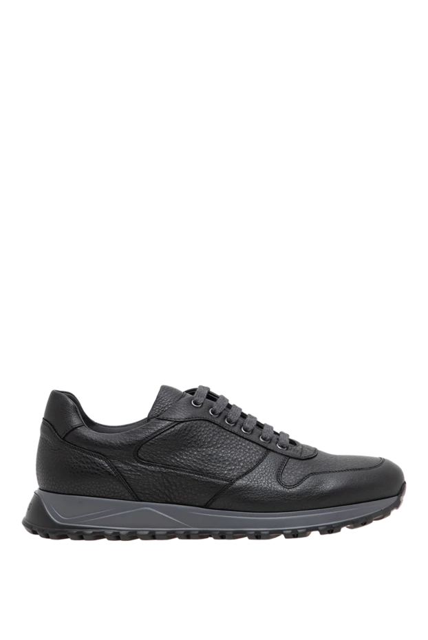 Doucal`s men's sneakers made of textured pebbled leather in charcoal color 197574 - photo 1