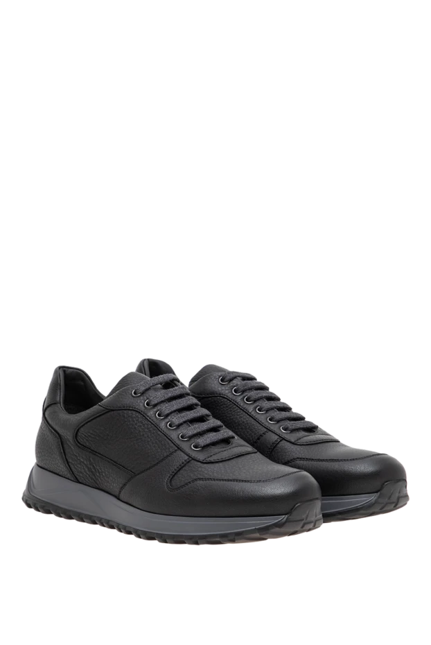Doucal`s men's sneakers made of textured pebbled leather in charcoal color 197574 - photo 2