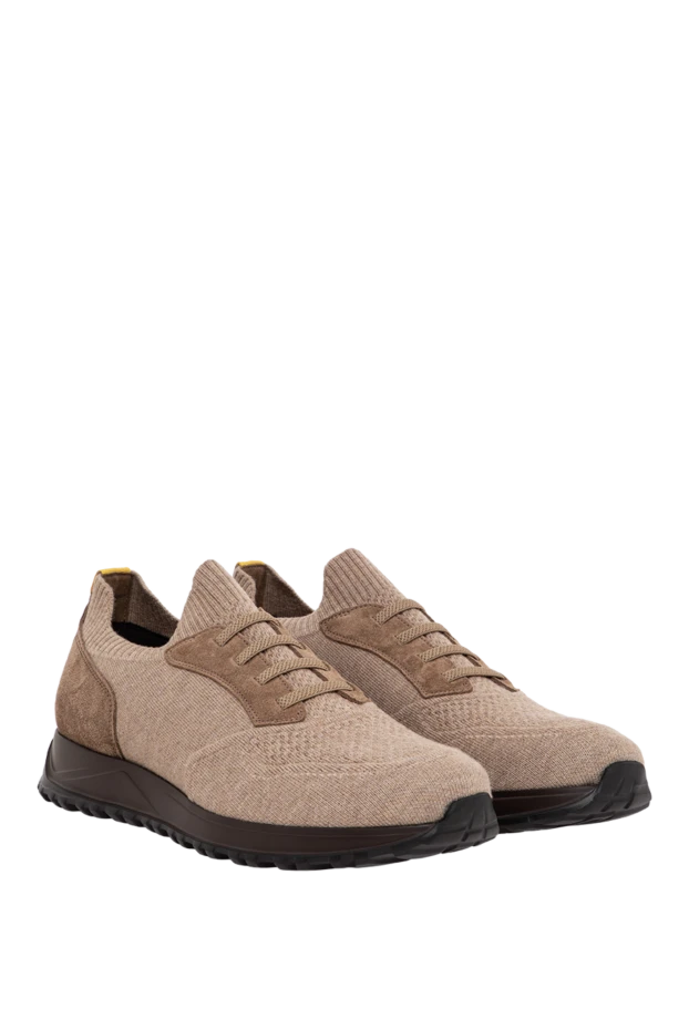 Doucal`s men's beige knit sneakers with nubuck inserts 197575 - photo 2