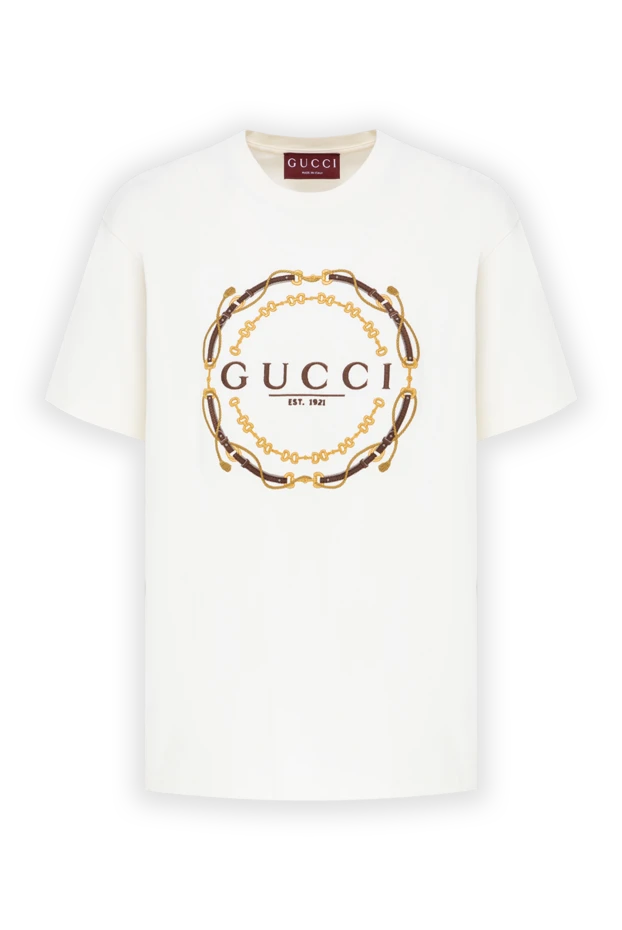 Gucci women's white cotton t-shirt with a round embossed logo print 197638 - photo 1