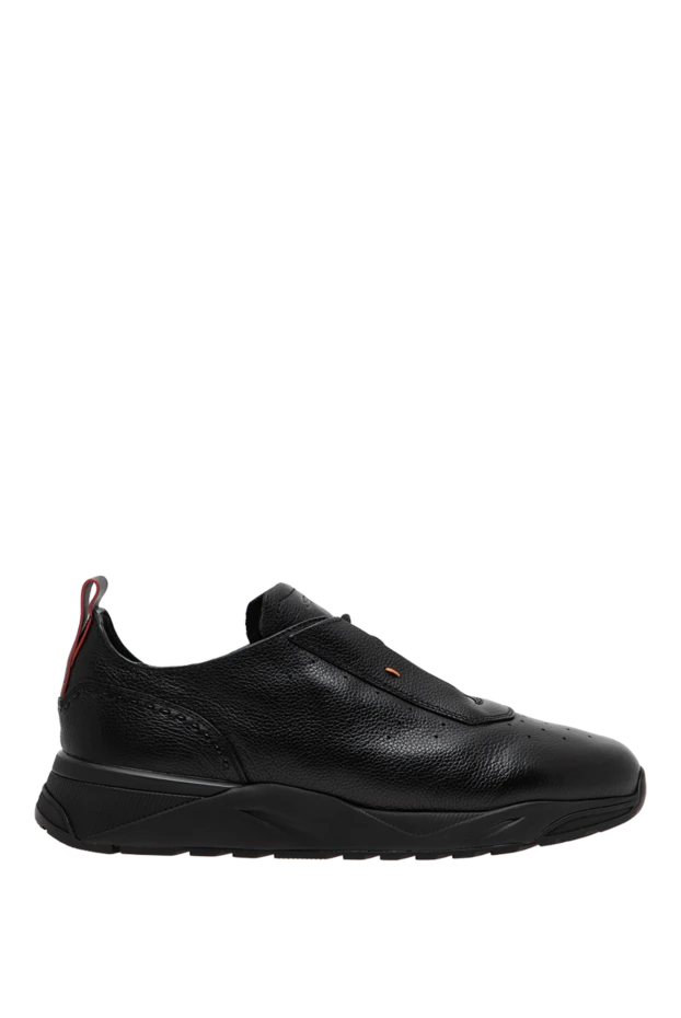 Santoni low-profile black leather sneakers with perforations on genuine fur 197653 - photo 1