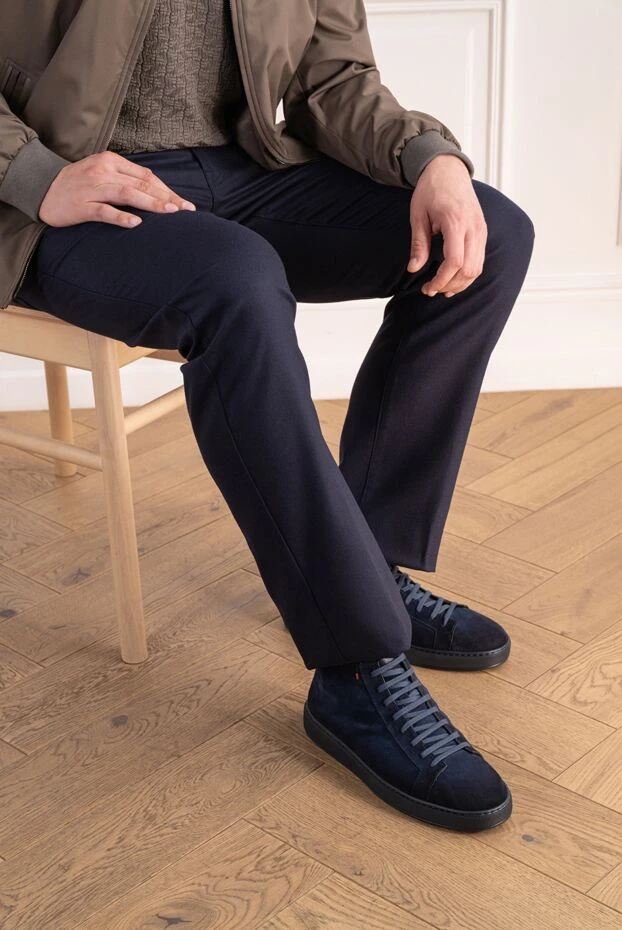 Santoni blue suede sporty lace-up zip-up boots 197654 - photo 2