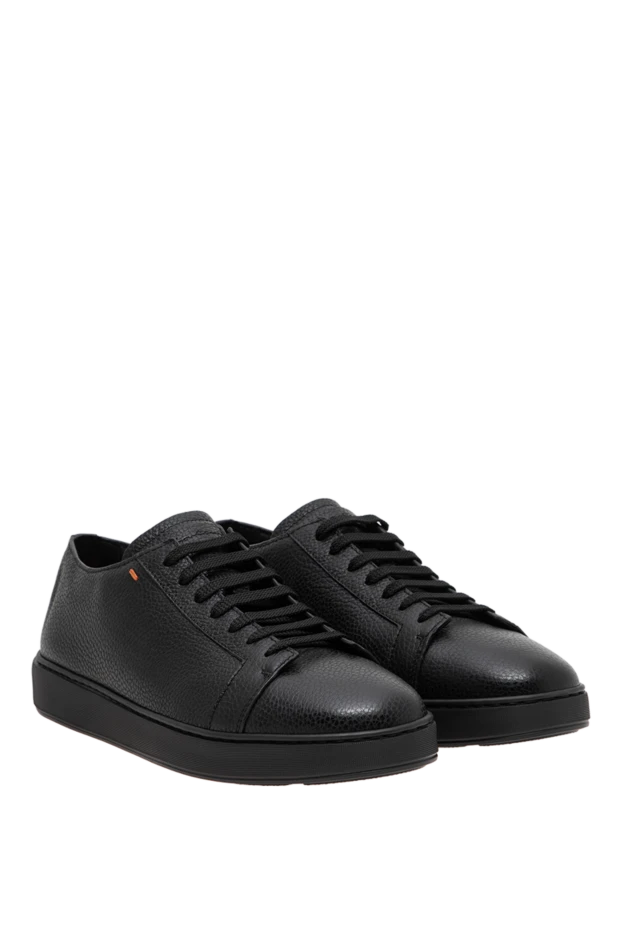 Santoni men's black leather sneakers with a grainy texture 197655 - photo 3