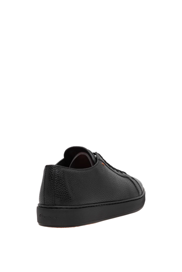 Santoni мужские кожаные кеды черного цвета с зернистой фактурой 197655 - фото 3