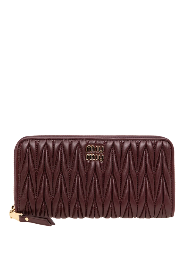 Miu Miu burgundy leather wallet with signature matelasse stitching and an all-around zip closure 197733 - photo 1