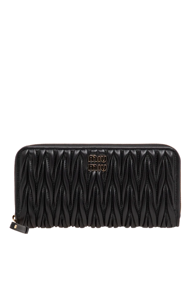 Miu Miu black leather wallet with signature matelasse stitching and a zip-around closure 197734 - photo 1