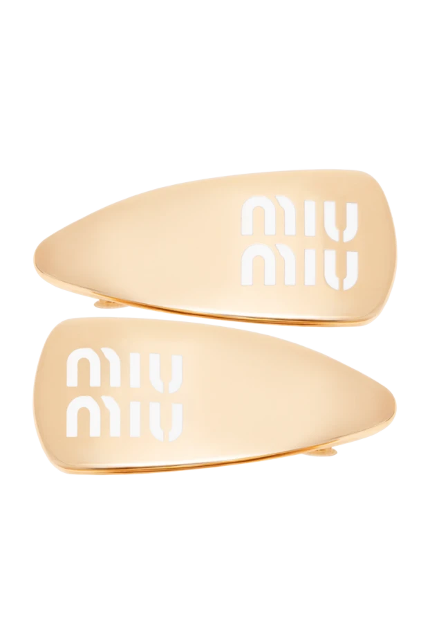 Miu Miu set of metal teardrop-shaped hair clips with white logo 197742 - photo 1