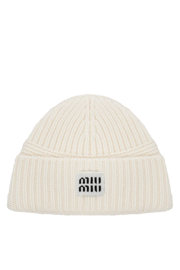 Miu Miu white knitted wool and cashmere beanie hat with branded patch 197746 - photo 1