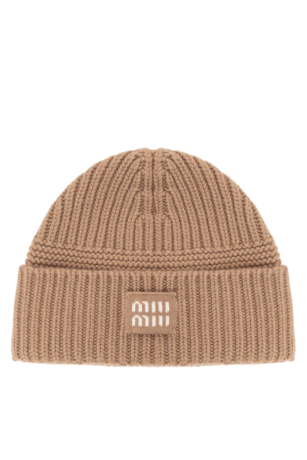 Miu Miu textured knit beanie hat in caramel brown with patch 197747 - photo 1