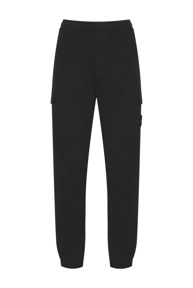 Stone Island қара түсті ерлерге арналған қалың мақтадан жасалған конус тәрізді жүк шалбары 197763 - фото 1
