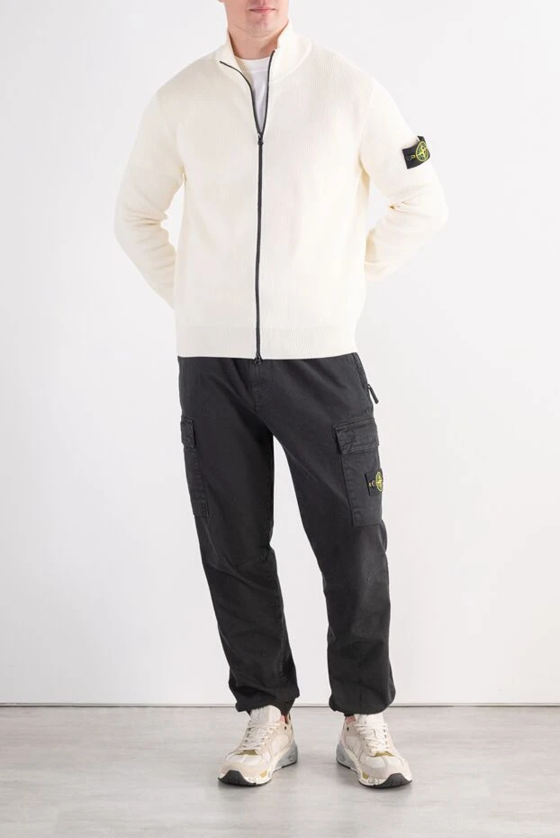 Stone Island қара түсті ерлерге арналған қалың мақтадан жасалған конус тәрізді жүк шалбары 197763 - фото 2