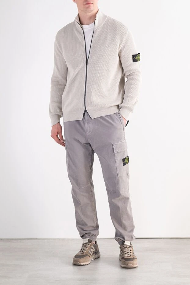Stone Island серые мужские зауженные брюки-карго из плотного хлопкового твила 197764 - фото 2