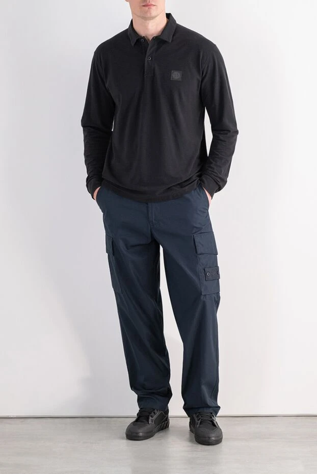 Stone Island хлопковое поло с длинным рукавом черного цвета с патчем 197765 - photo 2