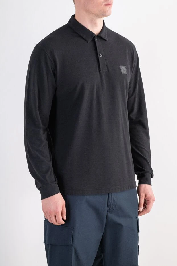 Stone Island хлопковое поло с длинным рукавом черного цвета с патчем 197765 - photo 3