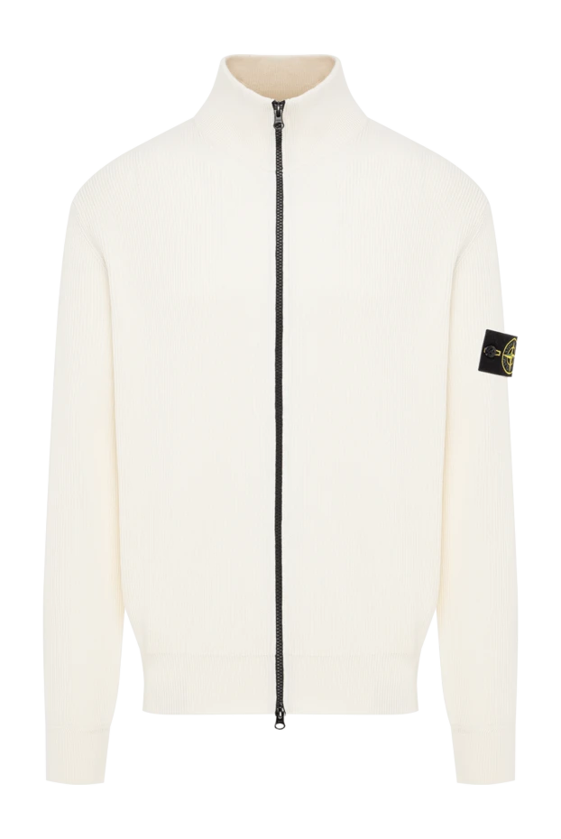 Stone Island вязаный кардиган в рубчик белого цвета с патчем 197766 - photo 1