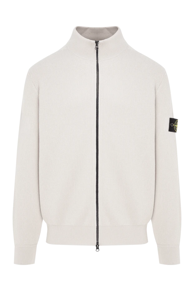 Stone Island вязаный кардиган в рубчик светло-серого цвета с патчем 197767 - photo 1