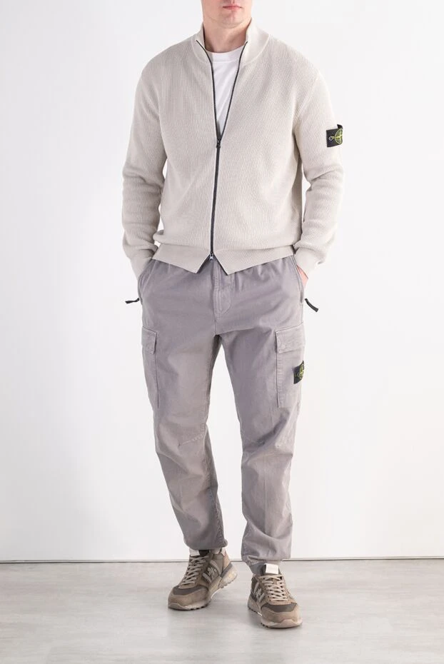 Stone Island вязаный кардиган в рубчик светло-серого цвета с патчем 197767 - photo 2