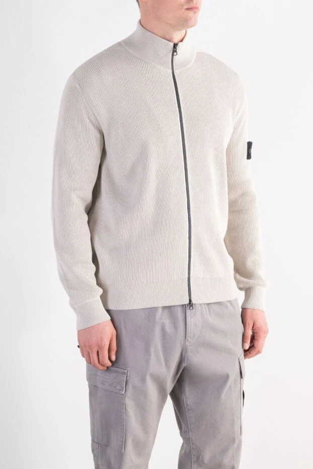 Stone Island вязаный кардиган в рубчик светло-серого цвета с патчем 197767 - photo 3