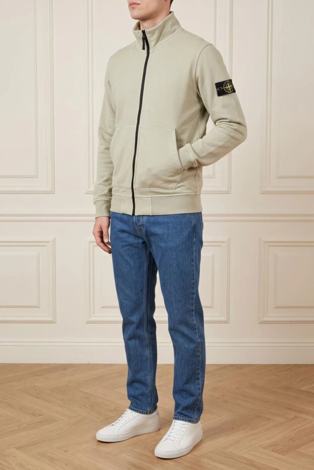 Stone Island мужская спортивная кофта в светлом песочно-бежевом оттенке 197769 - фото 3