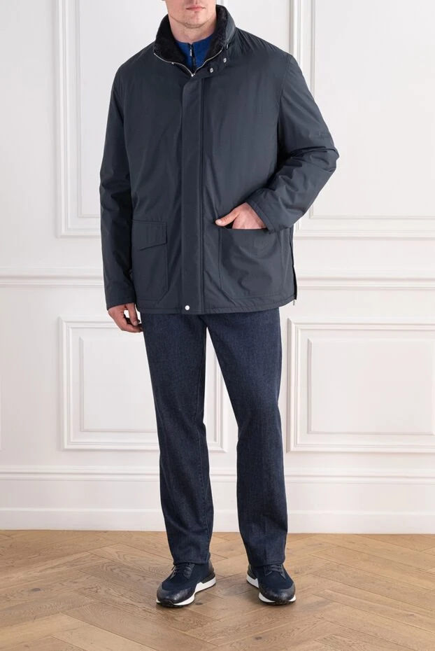 Seraphin blue straight-cut parka jacket with natural fur trim on the collar 197772 - photo 2