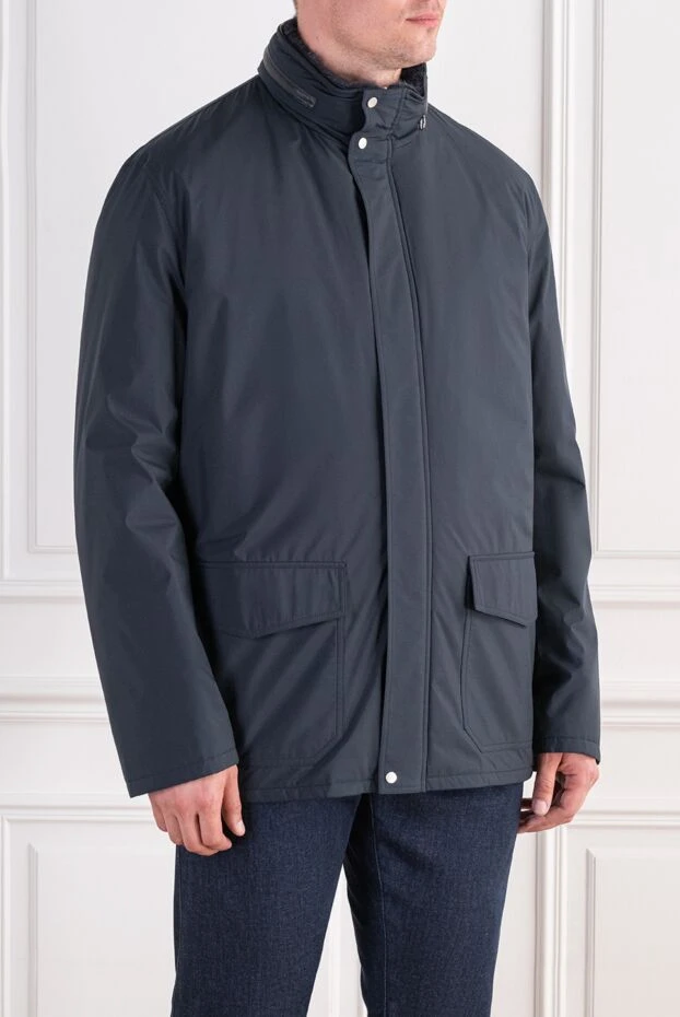 Seraphin blue straight-cut parka jacket with natural fur trim on the collar 197772 - photo 3