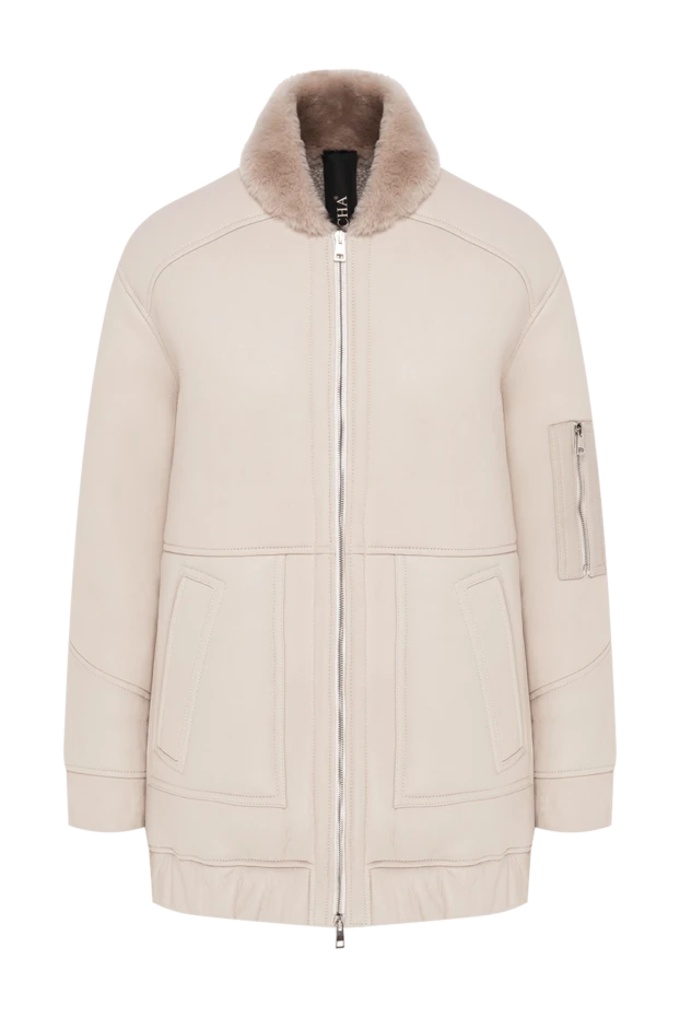 Blancha women's ecru sheepskin coat with a fur collar 197778 - photo 1