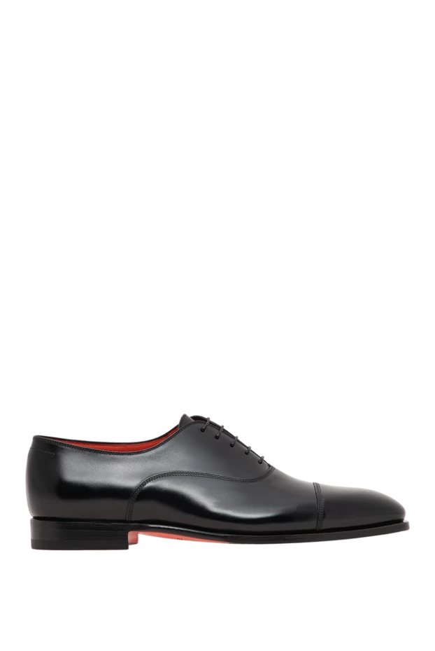 Santoni мужские кожаные оксфорды черного цвета с оранжевой подошвой 197814 - photo 1