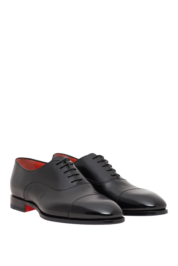 Santoni мужские кожаные оксфорды черного цвета с оранжевой подошвой 197814 - photo 3