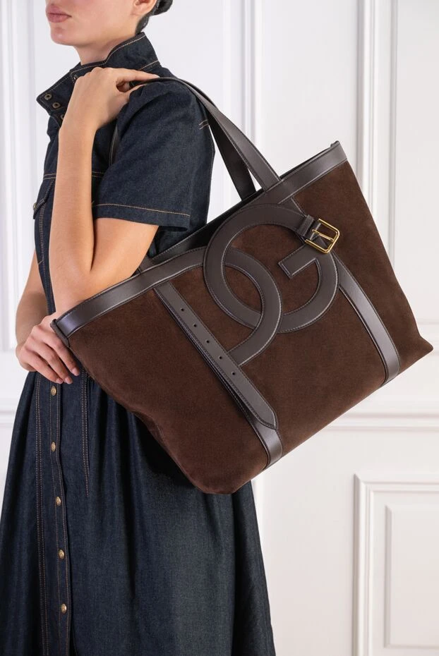 Dolce & Gabbana коричневая сумка-шоппер 3.5 из спилка и гладкой телячьей кожи 197833 - фото 2