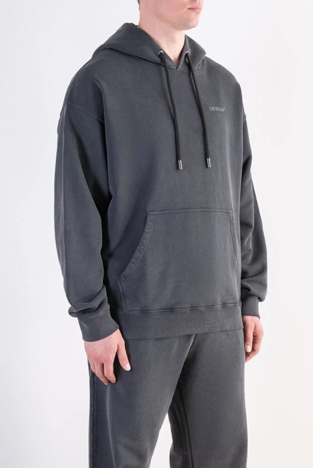 Off-White мужское хлопковое худи в винтажном темно-серо цвете с эффектом потертости 197837 - фото 3
