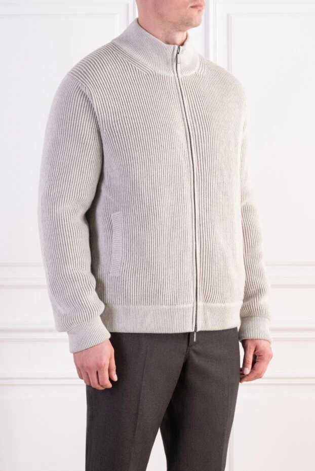 Moorer arena men's knitted bomber jacket in elegant beige 197845 - photo 3